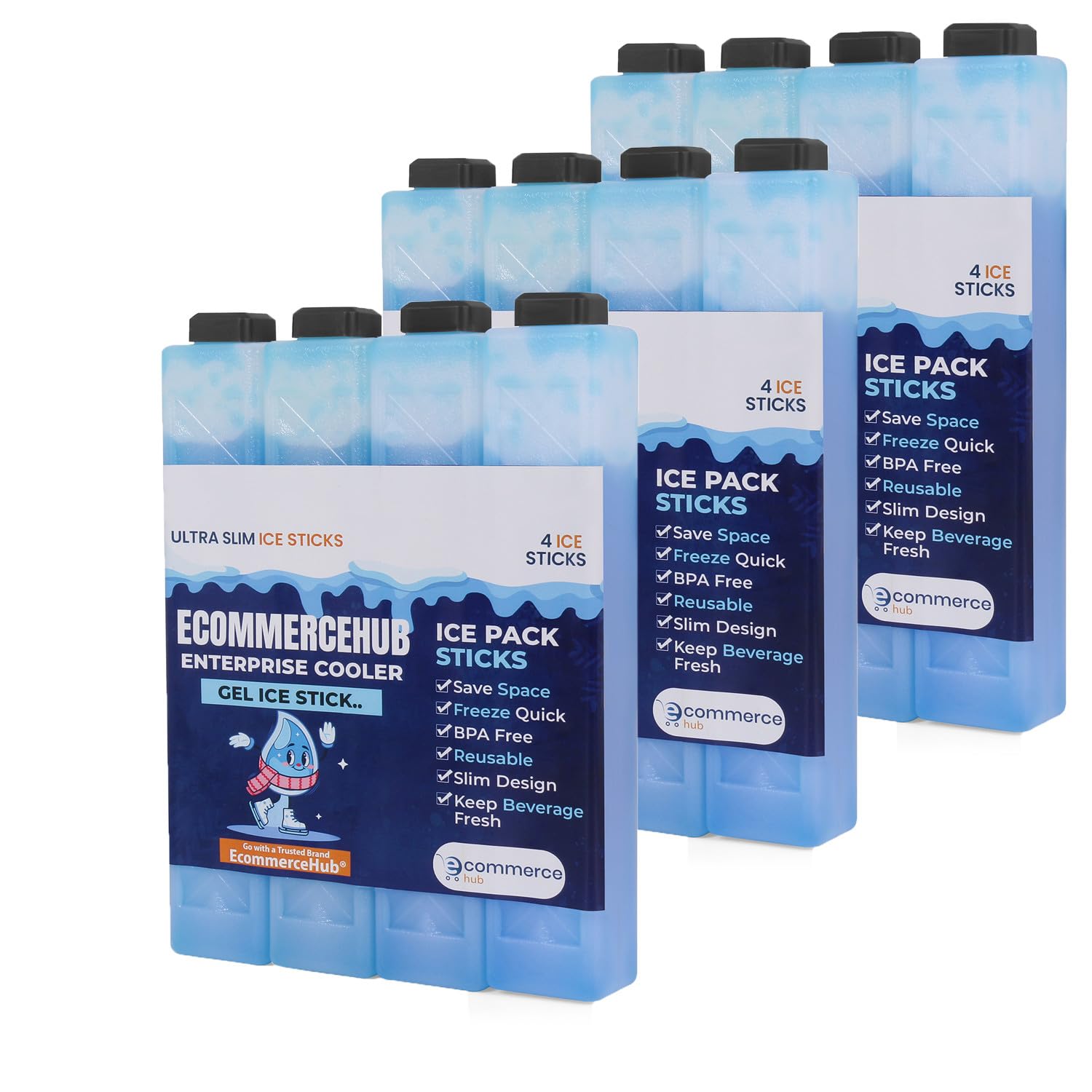 EcommerceHub® Ice Packs for Coolers Reusable Long Lasting Cold Chilled Packs for Cold Use, Lunch Bags/Boxes, Cooler Backpack, Outdoor Picnic, ice chest,Cold Medicine Transport & Multipurpose Use Cold Pack (Set of 12,Blue) (B0B2T7942C) Amazon Price History, Amazon Price Tracker