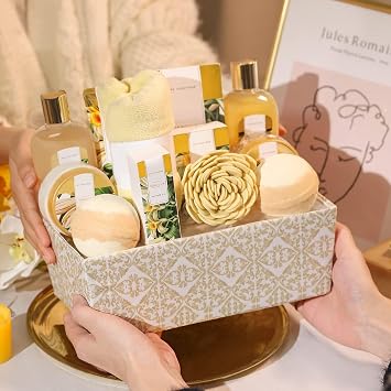 Spa Luxury Gift for Women 12-Piece Vanilla Fragrance Bath Gift Set with Bath Salt Bath Bombs Shower Gel Hand Cream Hair Turban with Button Birthday Gift Mother's Day Gift for Mum Christmas Gift