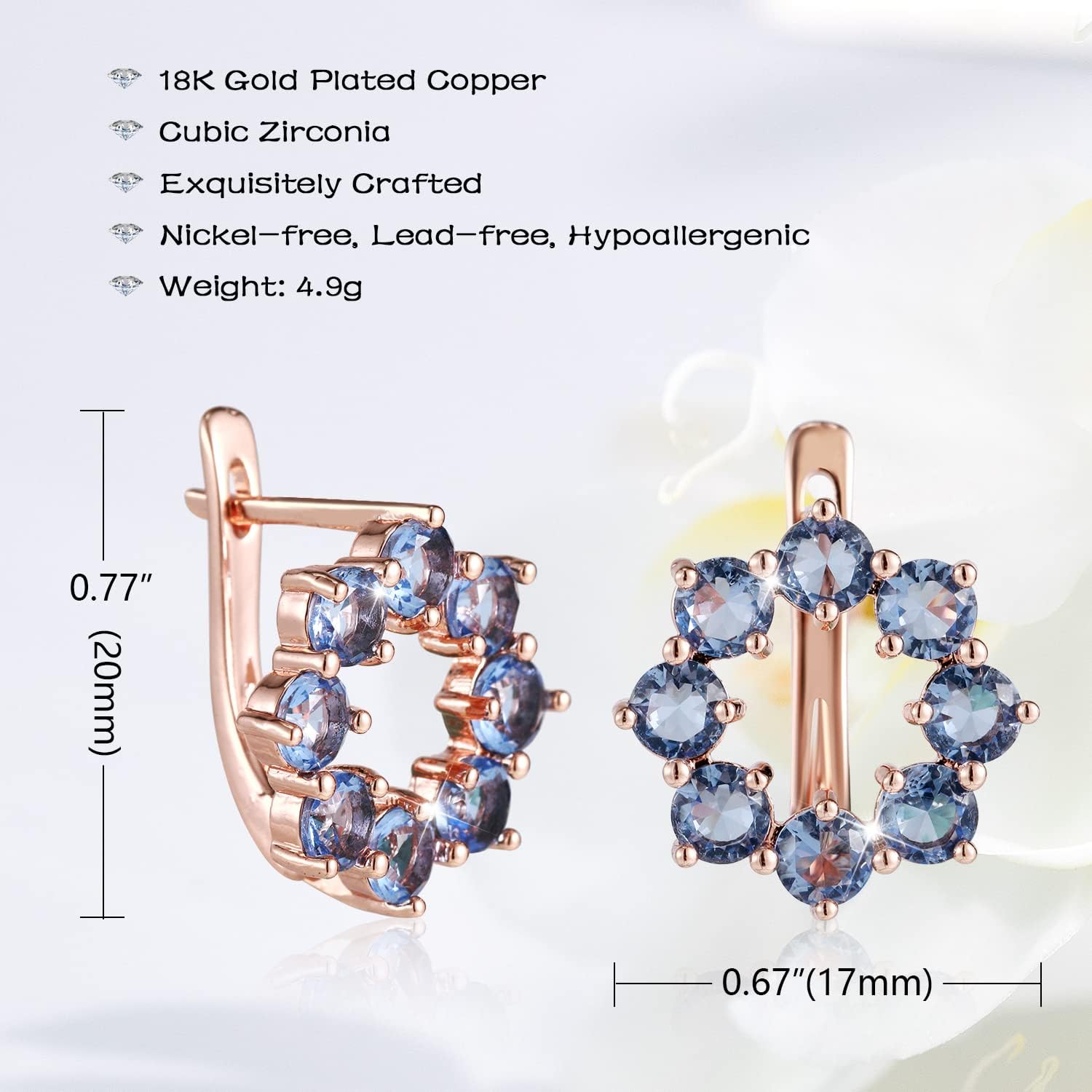 Richapex Sapphire Earrings for women, 18K Gold Plated Crystal Flower Earrings | Small Hoop Earring |Gold Earring for Women - Image 5