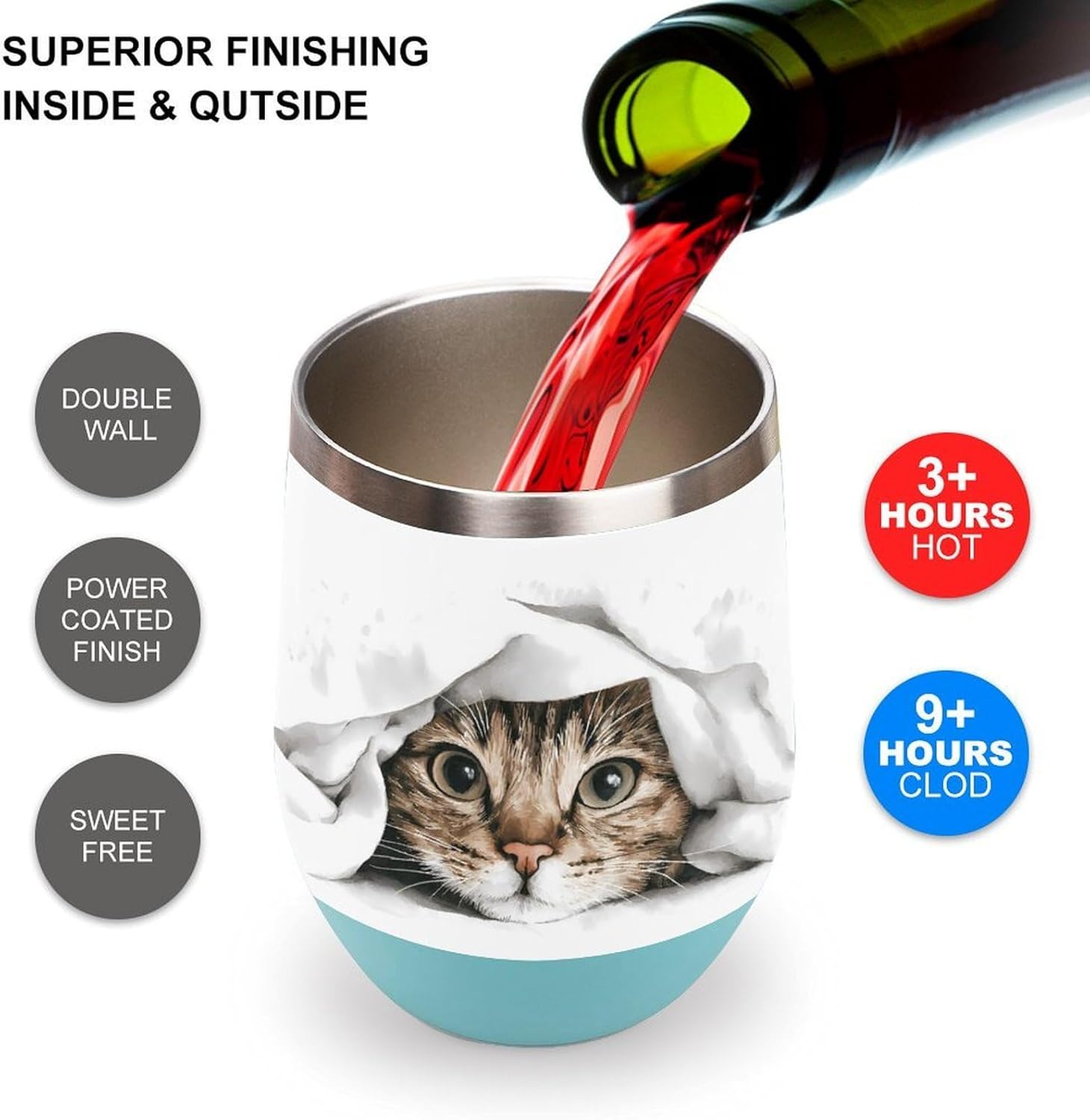 Tabby Cat Peeking Out Insulated Drinking Cup Stainless Steel Coffee Mug Wine Tumbler with Lid 12OZ