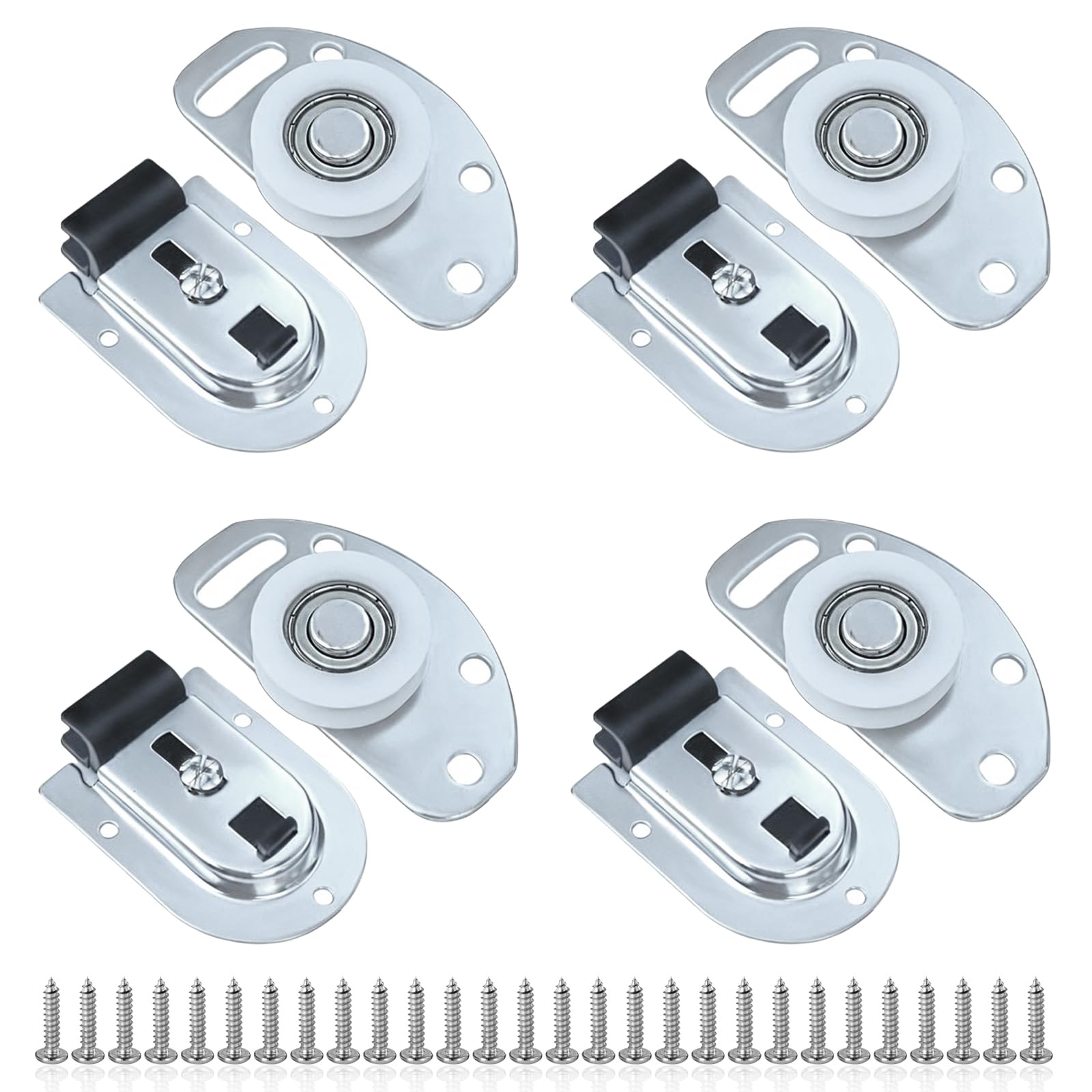 Sliding Closet Door Kit,4Set Universal Cabinet Door Sliding Silent Roller Pulley,Include Bottom Roller&Top Bracket,Cabinet Hardware Component Door Track Wheel for Wardrobe Drawer Slides Closet Doors