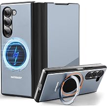 Case for Samsung Galaxy Z Fold 5,with MagSafe 360Rotatable Magnetic Kickstand,Leather+Aluminum Metal Full Body Flip Phone Case,Military Grade Shockproof Drop Proof for Samsung Z Fold5Gray
