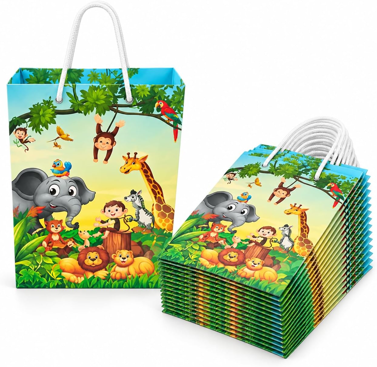 Birthday Popperยฎ Birthday Return Gift for Kids, 20 Pcs Jungle Animal Theme Paper Goody Bags | Small Gift Bags for Boys & Girls | Safari Party Favors & Birthday Return Gift Packing
