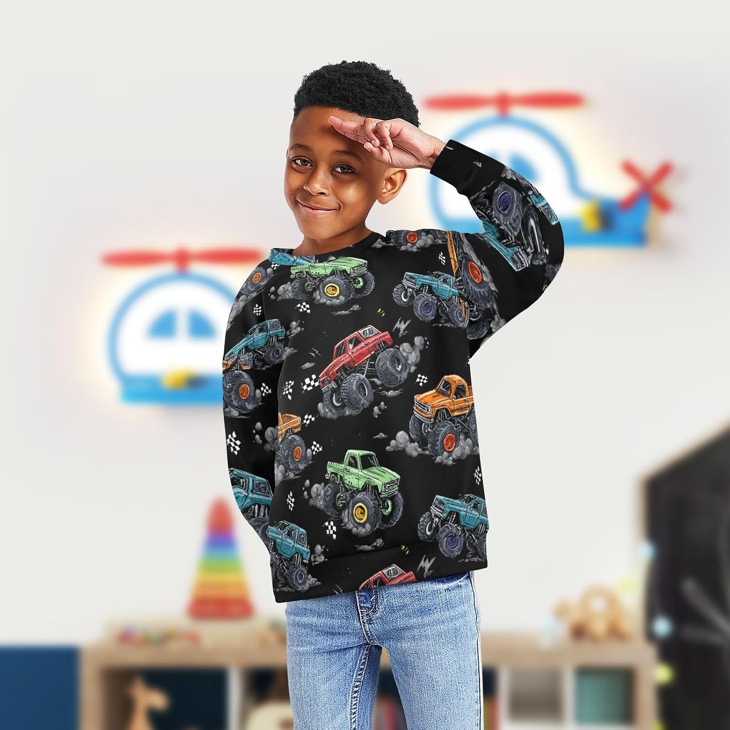 Plaaee Blue Green White Glaze Kids Sweatshirts Crewneck Shirt Pullover Sweatshirts for Boys Girls 4T