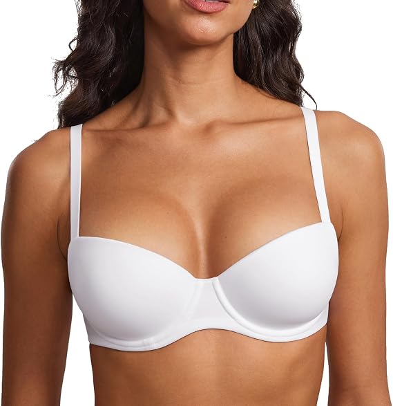 DOBREVA Lightly Padded Bras for Women Tshirt Supportive Demi Bra Underwire Plus Size
