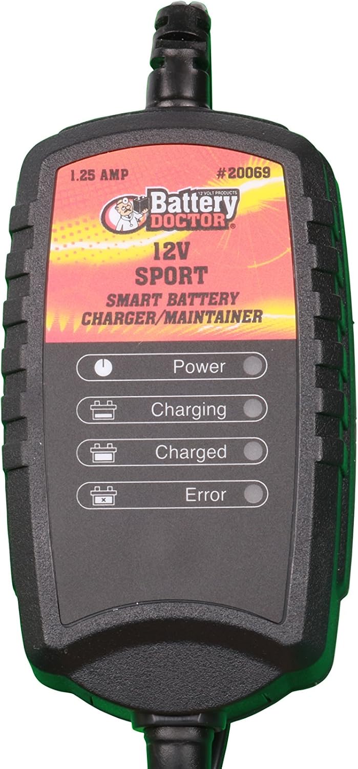 WirthCo 20069 Battery Doctor Black CEC Certified Smart Sport Battery Charger and Maintainer (12V, 1.25 Amp)