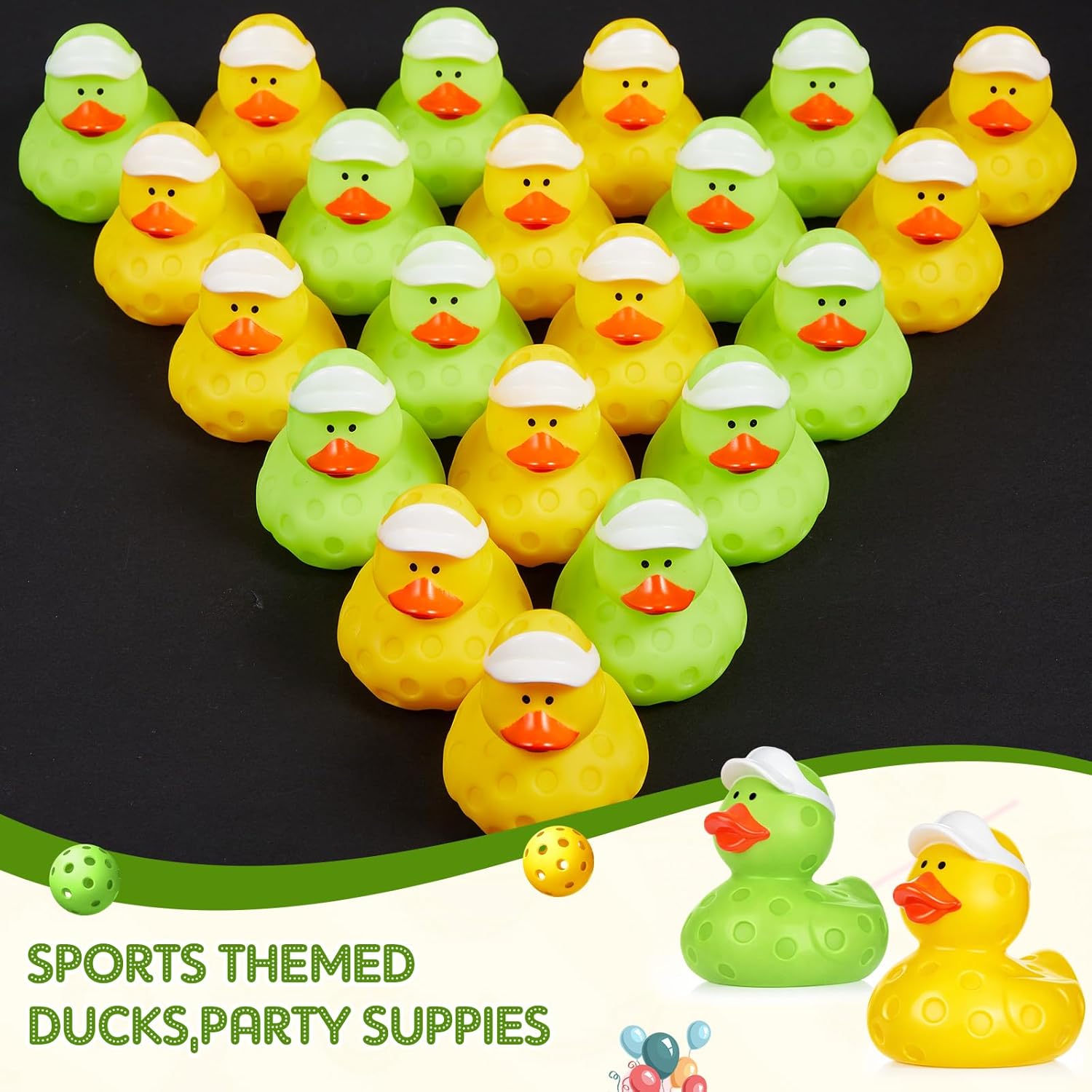 Deekin 50 Pcs Dink Ball Rubber Ducks 2 Inch Bulk Sport Party Favors for Team Events Decorations Birthday Party Supplies Club Player Gift