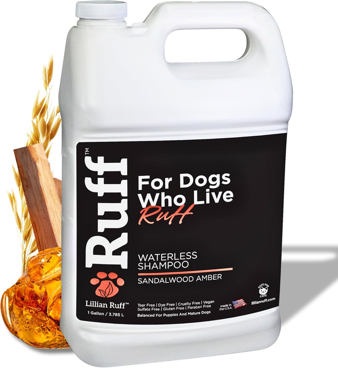 Ruff No-Rinse Waterless Dog Shampoo Spray – Sandalwood Amber 1 Gallon