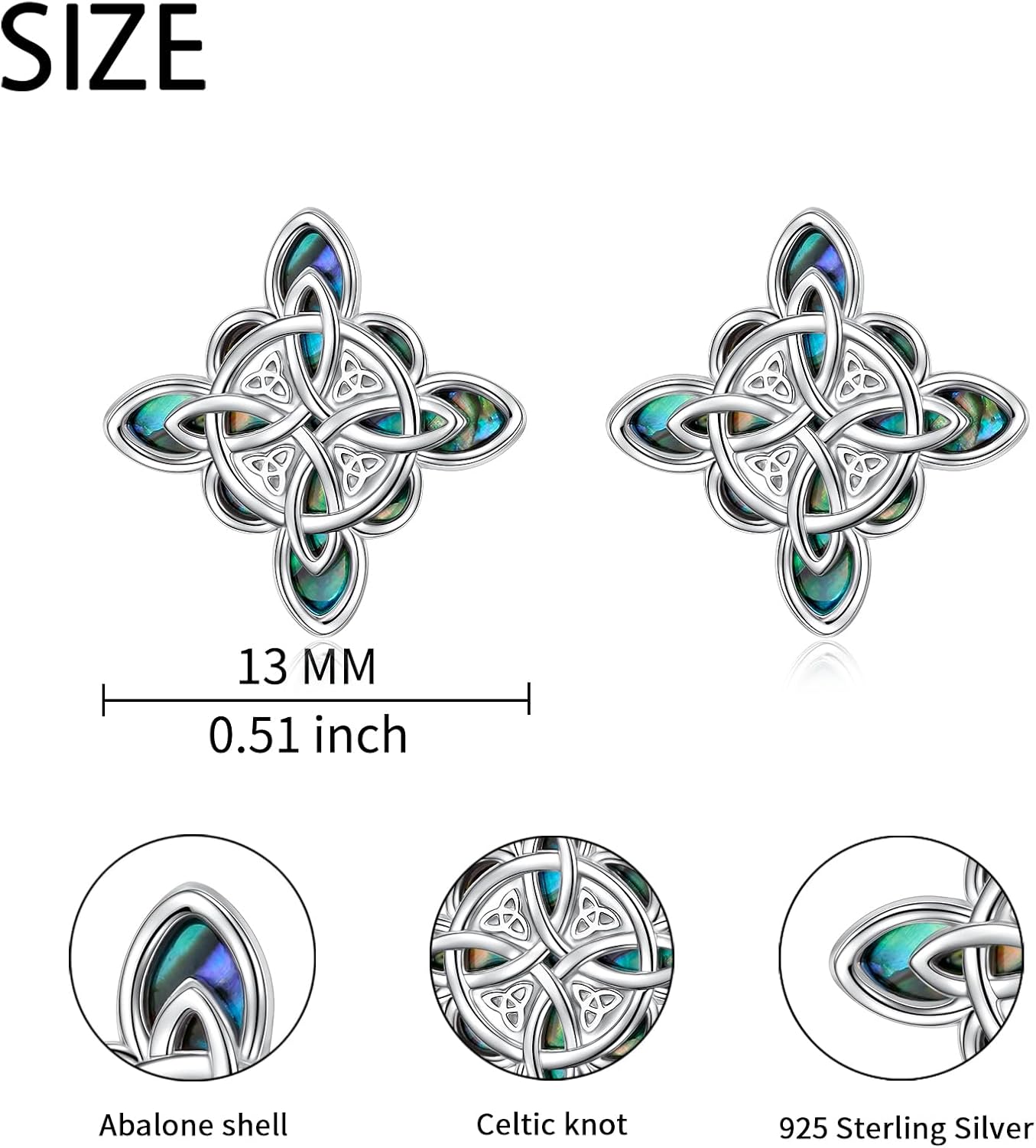 925 Sterling Silver Good Luck Irish Jewelry Celtic Triquetra Trinity Witches Knot Stud Earrings for Women Birthday Gifts - Image 5