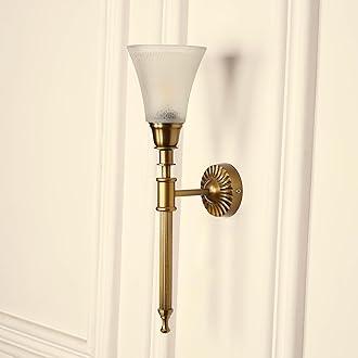 Divine Trends Antique Brass Finish Corrugated Wall Lamp with Frost Hammered Glass for Living Room, Bedroom, Home Decoration Wall Light Pack of 1