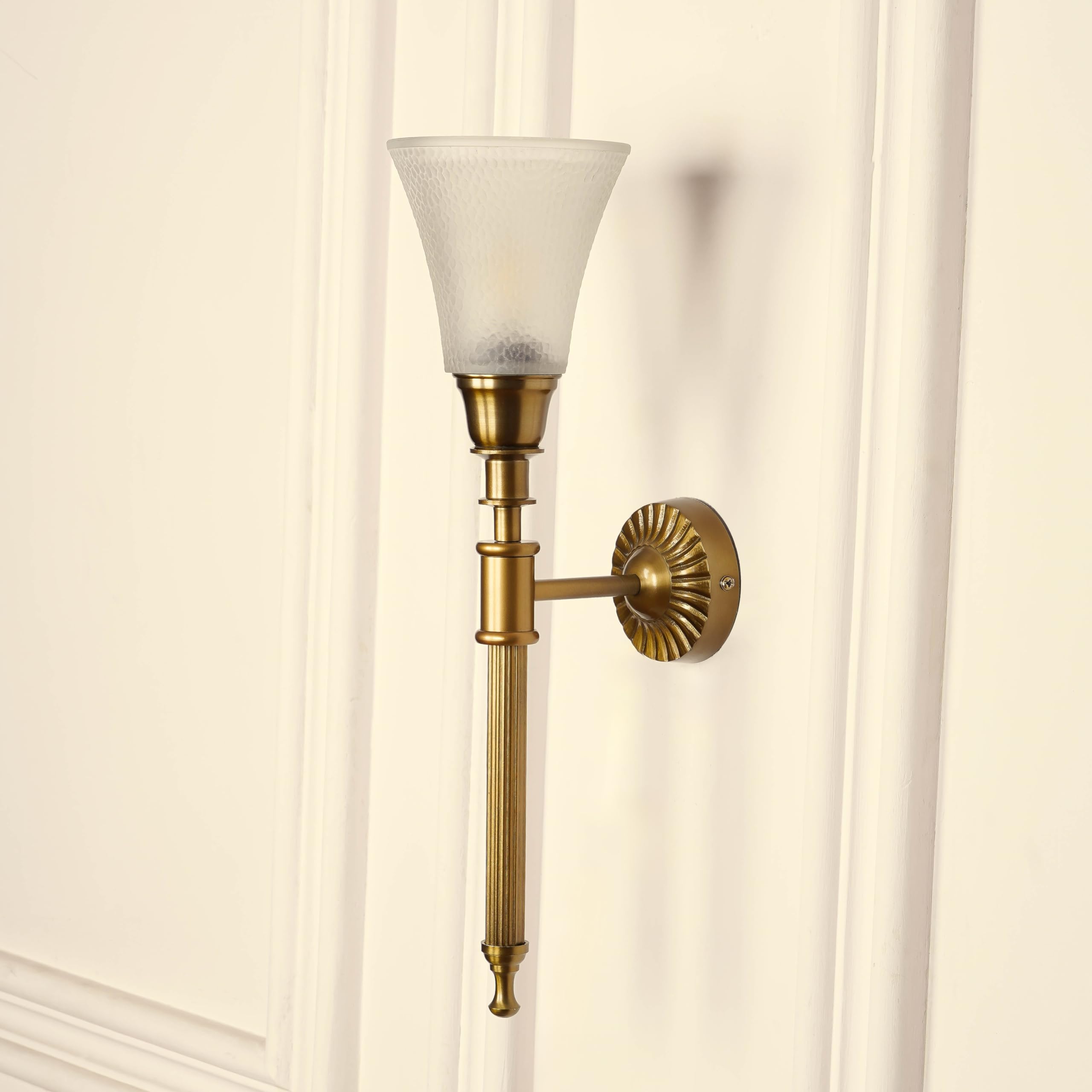 Divine Trends Antique Brass Finish Corrugated Wall Lamp with Frost Hammered Glass for Living Room, Bedroom, Home Decoration Wall Light Pack of 1