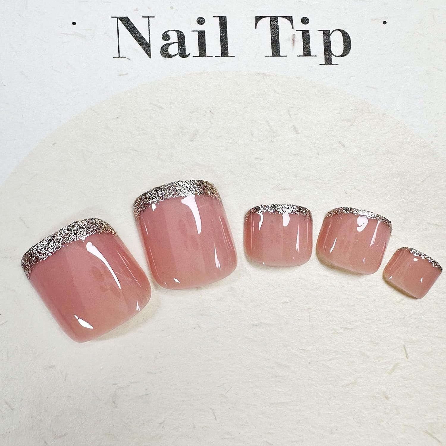 Press on Toenails French Tips Fake Toe Nails Pink False Toenails Glossy Full Cover Acrylic Glue on Toenails with Designs Glitter Toe Press on Nails Artificial Stick on Toenails for Women Manicure