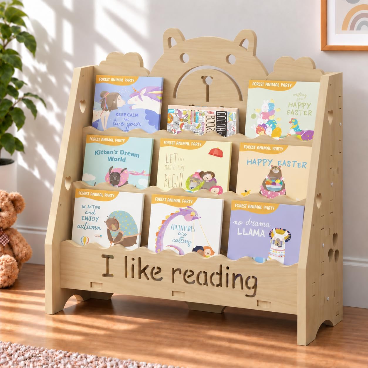 3-Tier Montessori Kids Bookshelf Organizer, Wooden Bookcase for Toddlers
