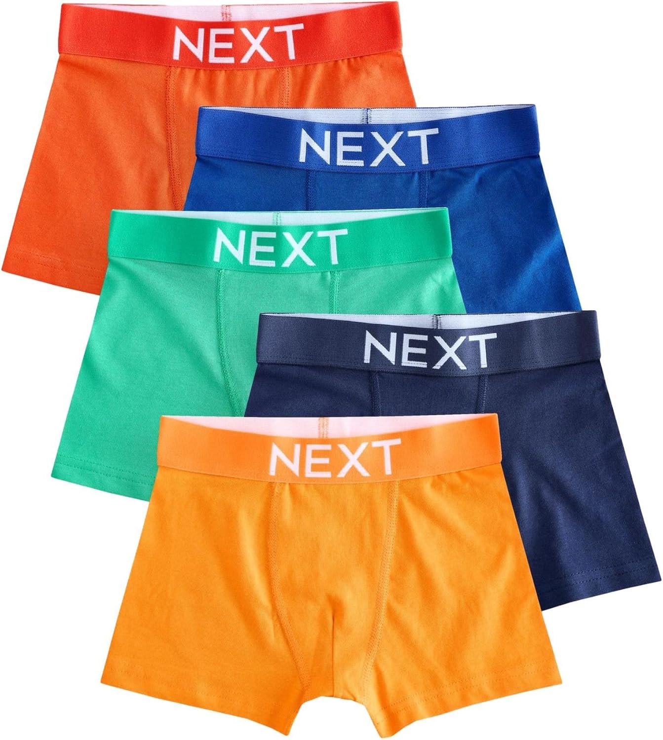 NEXT Boys Bright Plain Trunks 5 Pack 5-6Y Blue | Vibrant cotton-rich essentials, reliable stretch waist, crafted with comfortable seams for daily comfort