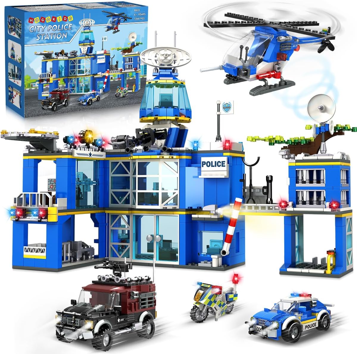 City Police Station Building Set - 1260 PCS Police Building Block Toys with Helicopter Motorcycle Police Vehicle Bandit Car, STEM Police Construction Toy for Kids Boys Girls Ages 8-12+ Years