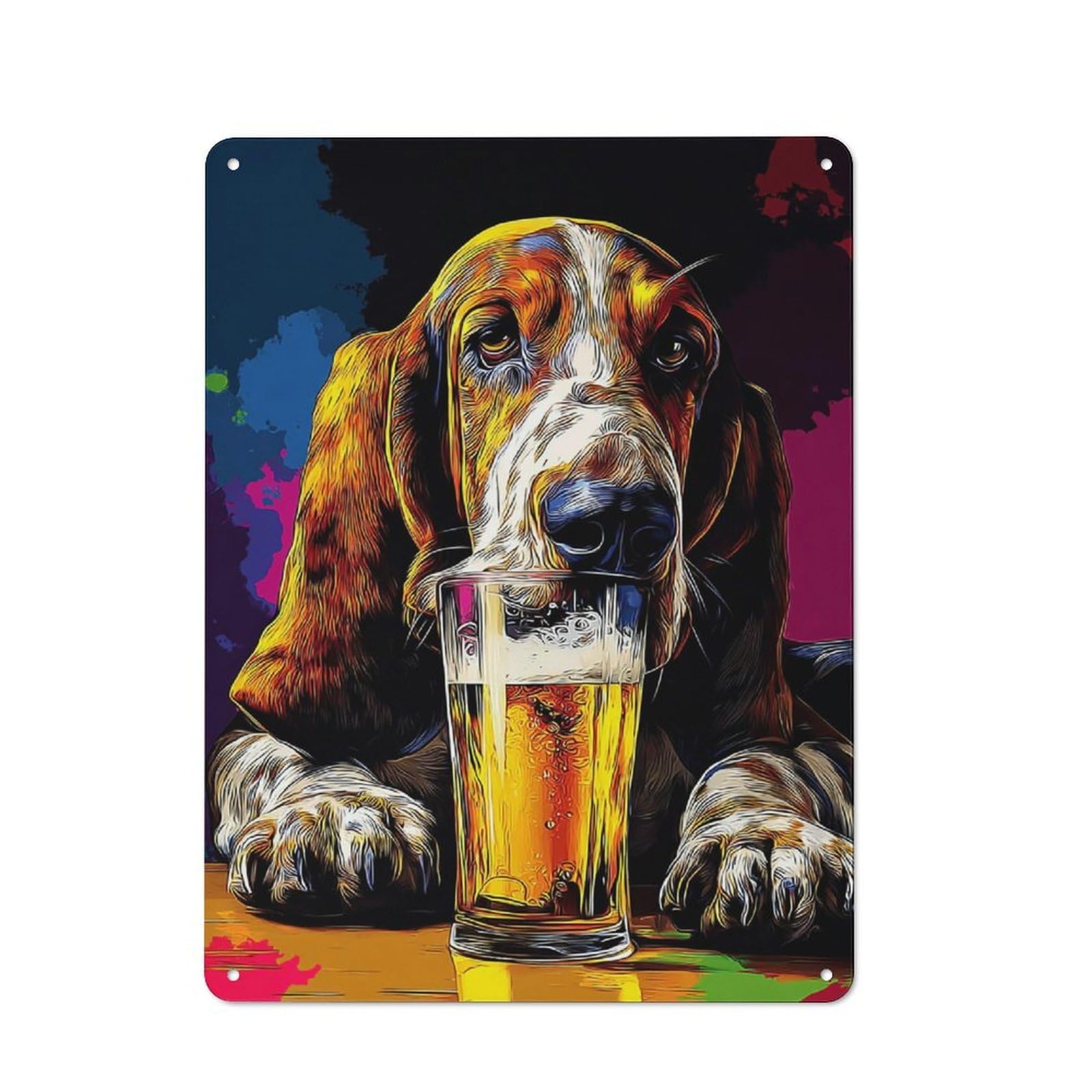 Dog Drinking Beer A Colorful Artwork Cottage Metal Wall Decor 40x30cm, Shed Metal Sign for Conservatory, Home Bar Or Utility Room