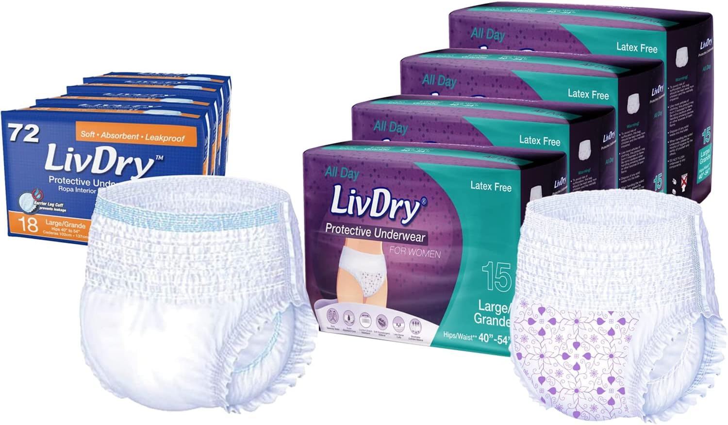 LivDry Adult Incontinence Underwear, Extra Absorbency with