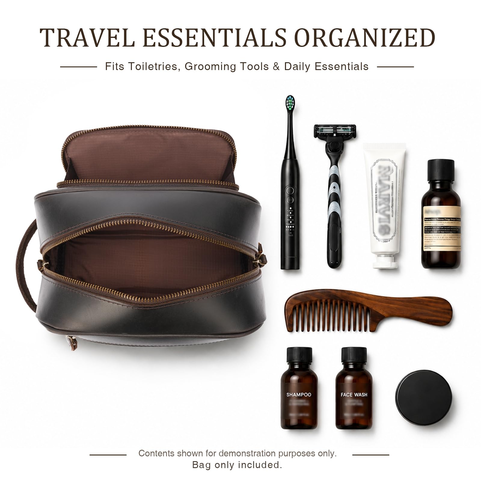 Polare - Beauty case da viaggio in pelle pieno fiore con cerniere YKK
