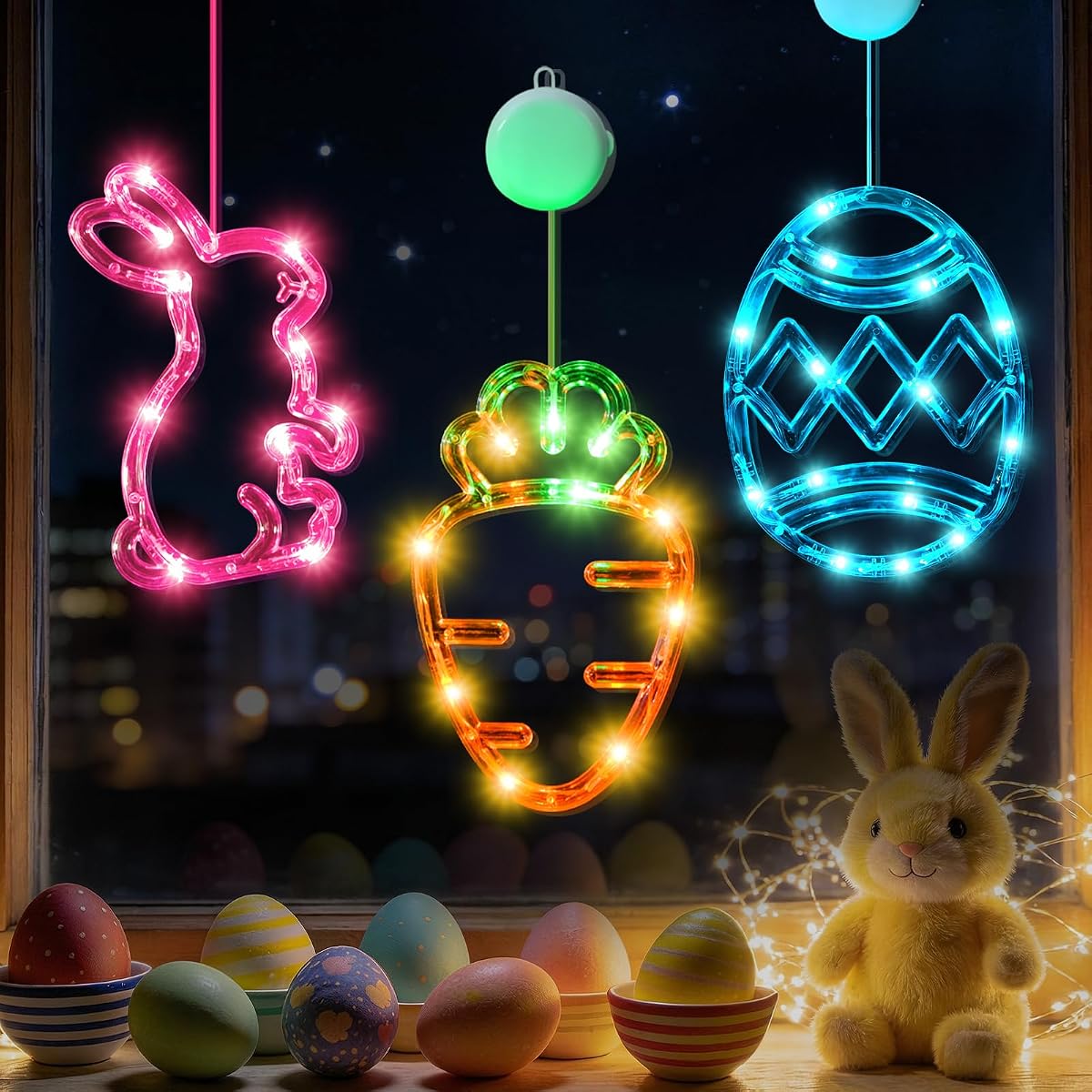 LYUBASA 3Pack Easter Window Lights Decorations with Timer, Battery Powered