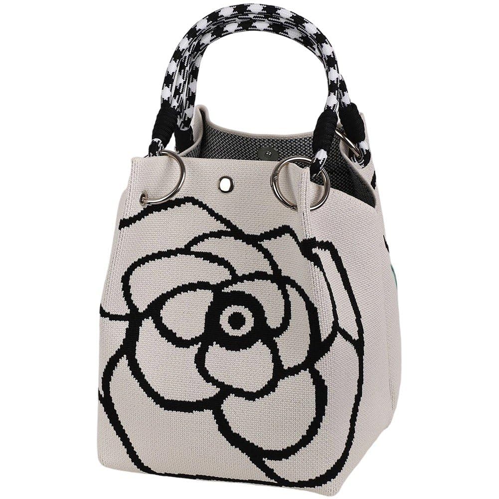 Fituenly Knitted Floral Tote Bag, Handmade Crochet Shoulder Bag for Women, Flowers Pattern Shopping Handbag, Casual Crossbody Bag for Shopping Travel All