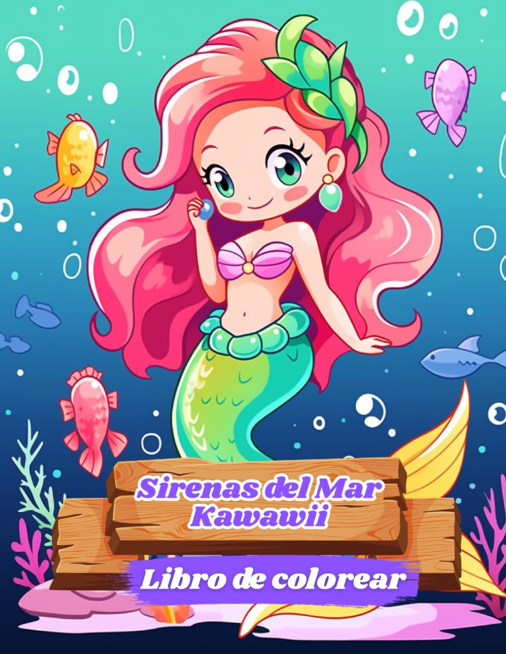 Libro para Colorear Sirenas y Vida Marina: Animales y Flora del Océano para Niños y Niñas: Kawaii Sirenas (Spanish Edition)