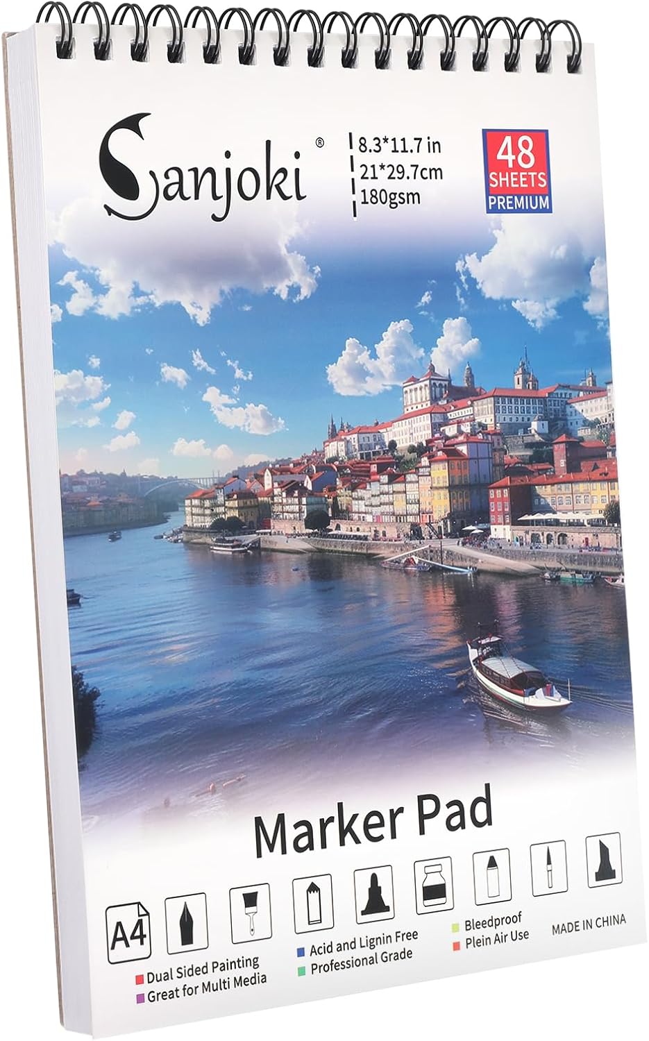 Sanjoki Premium Marker Pad, 48 Sheets, 180gsm, 8.3" x 11.7", Dual Sided Painting, Acid and Lignin Free, Bleedproof, Professional Grade