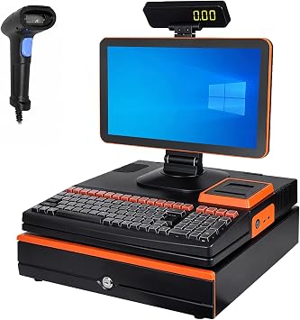 Cash Register with Pos System, All-in-One Smart Cash Register for Small Businesses, with 15.6" Touch Screen Monitor, Dual-core I5 CPU, Cash Drawer, 58mm Printer, Barcode Scanner, Touchscreen