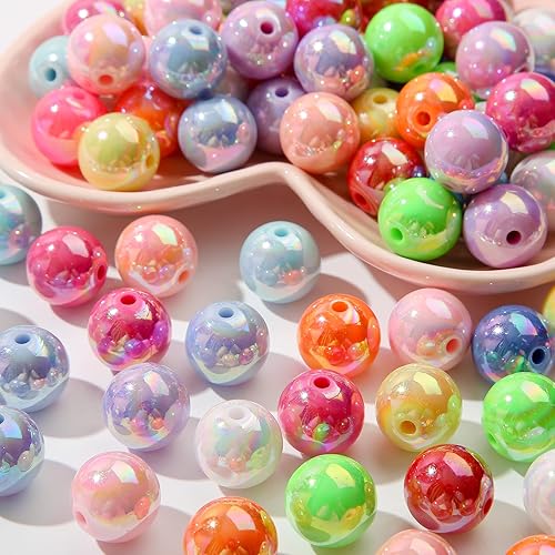 Miniatura 10 de BERMRO Cuentas acrílicas de 0.631 pulgadas (0.630 in), cuentas redondas espaciales, 100 cuentas acrílicas multicolor para pulseras, collares,