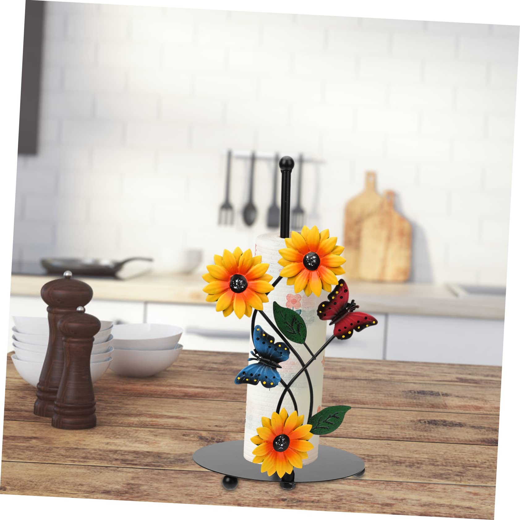 Porta Rotolo da Cucina e Stile Farmhouse a Forma di Girasole in Metallo Design Artistico Robusto e Stabile per Soggiorno e Giardino