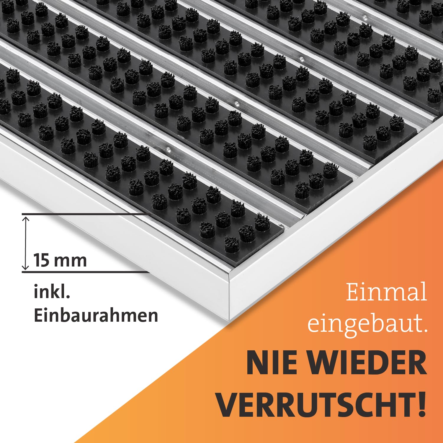 Schmutzfangmatte für Außen zum Einbauen mit Bürste I Bürstenmatte & Alu Fußabtreter für Bodenvertiefung mit Einbau Rahmen Anthrazit 60 x 40 cm