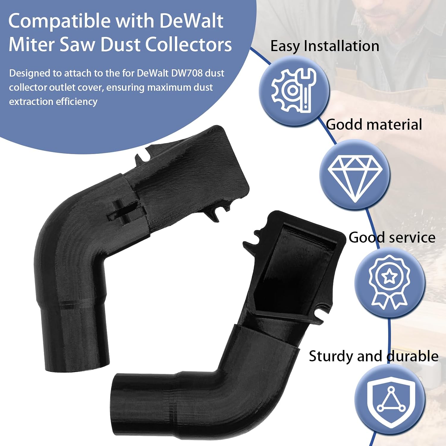 For Dewalt Dust Collector, Miter Saw Dust Collection Fitting For Dewalt DW708, Improves Dust Control with Accurate Fit, Essential Workshop Accessory for Cleaner Work Area