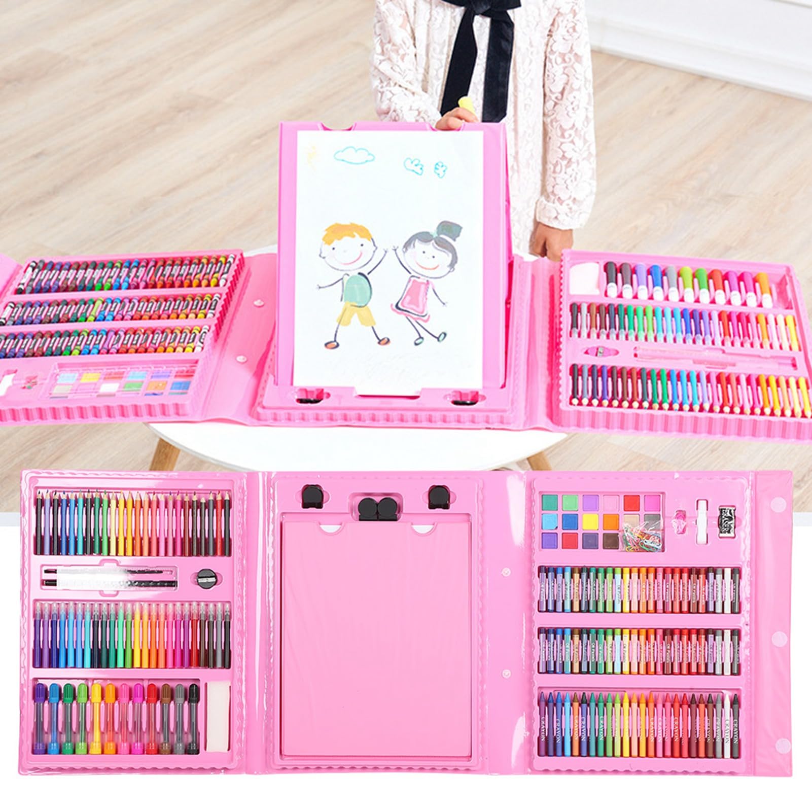 Kinder-Kunst-Set, Wasserfarbstift, Buntstift, Buntstift, Pulverfarbe, Zeichnung, Schreibwaren, Werkzeug, rosa Geschenkbox