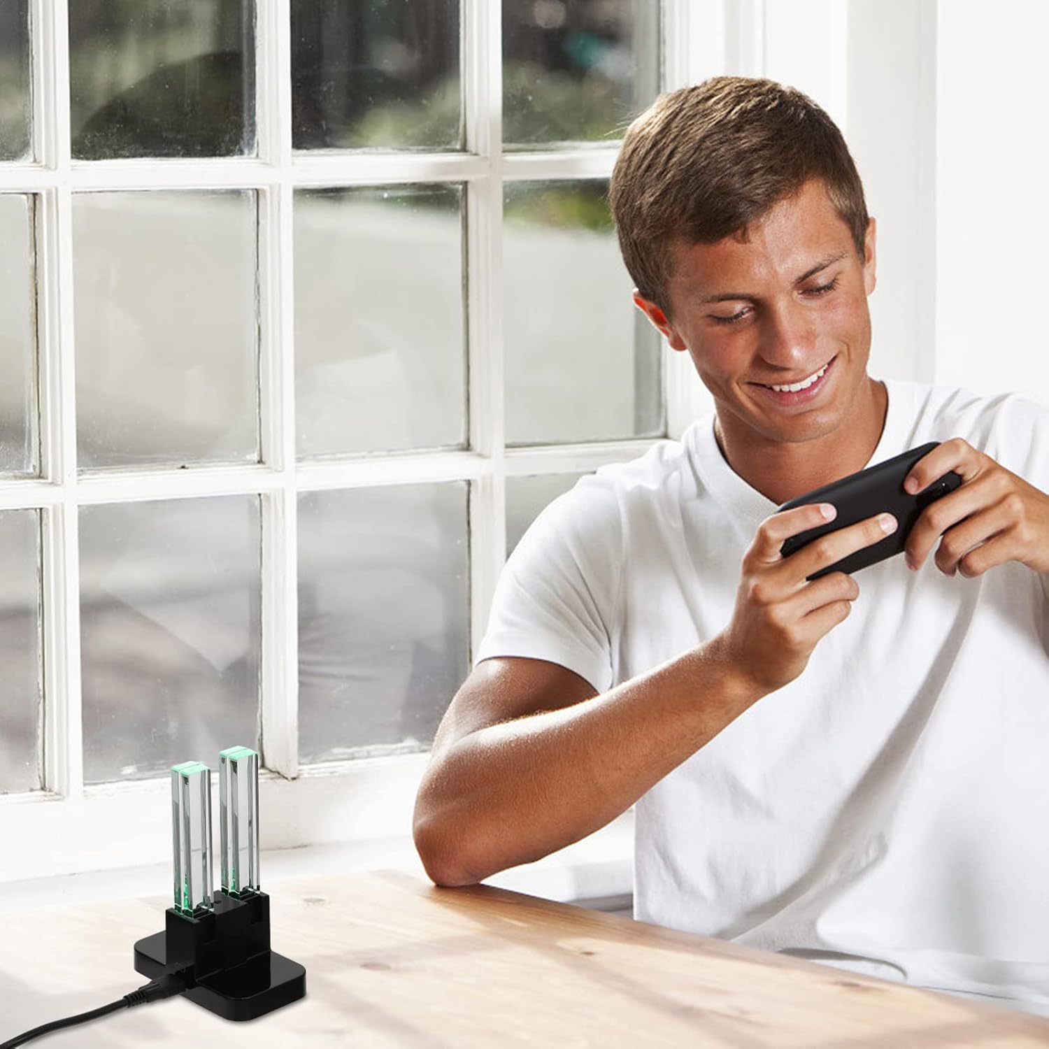 4 Light Column Four Chargers Game Controller Charger Portable Chargers Charging Base Portabke Charger Desk Charging Station Gamepad Charging Dock Abs Handle Colorful/11, Black White, 54322