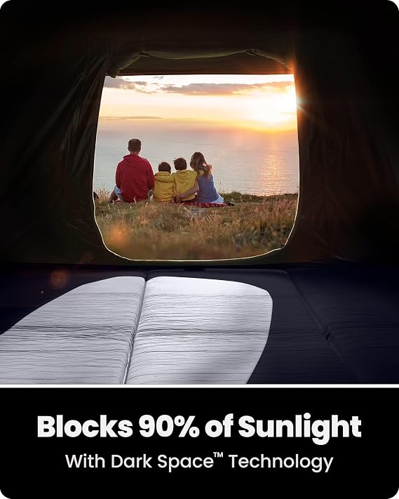 OutdoorMaster Updated Camping Tents, 4/6 Person Camping Tent with Blackout Shelter Technology, Easy Setup in 60 Seconds, Weatherproof Pop Up Tent with Top Rainfly, Instant Cabin Tent