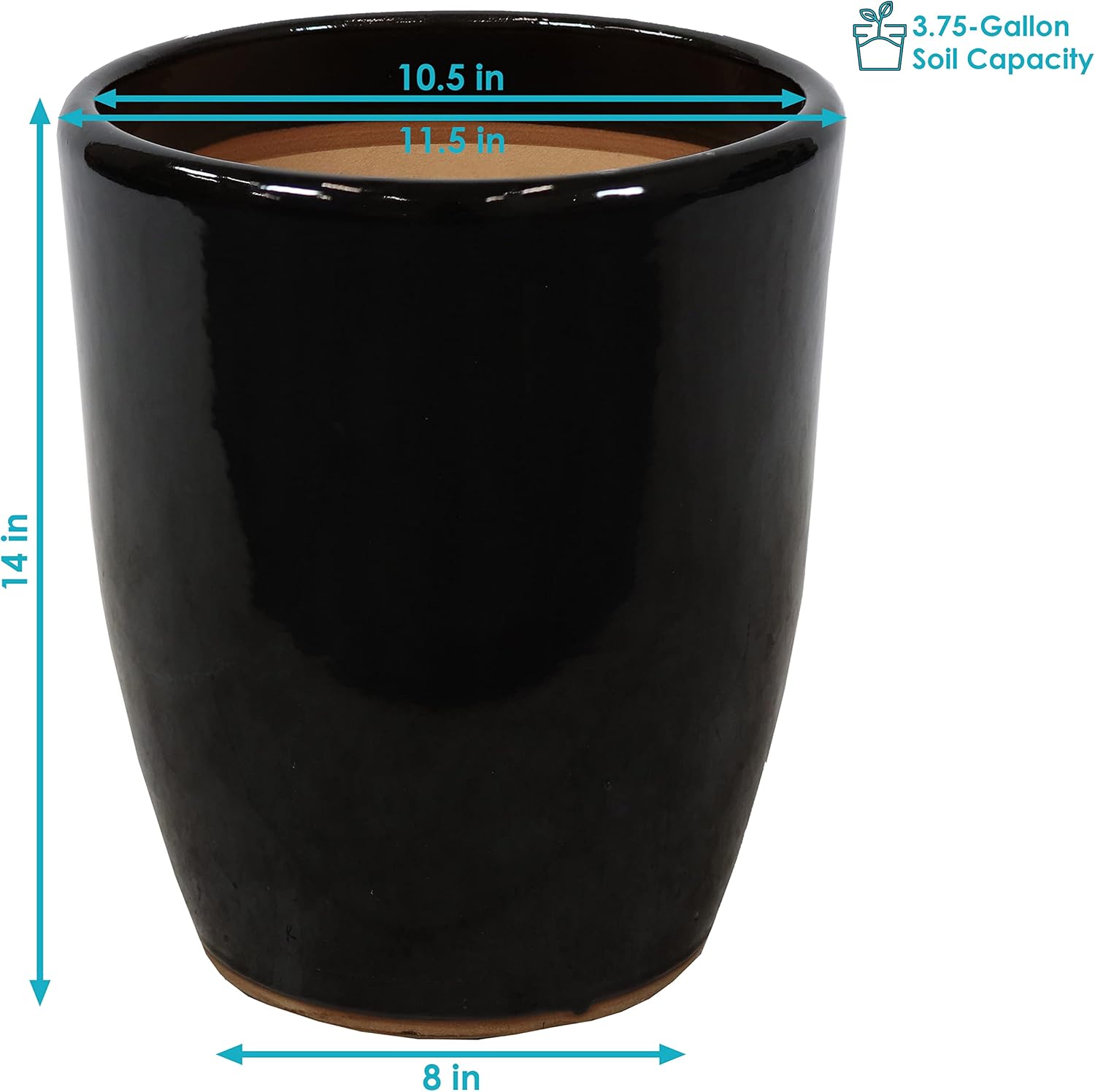 Sunnydaze Set of 2 Captivating Vista Ceramic Planters - Outdoor/Indoor Planter Pots with Drainage Hole for The Porch, Sunroom, or Yard - 11.5-Inch - Obsidian