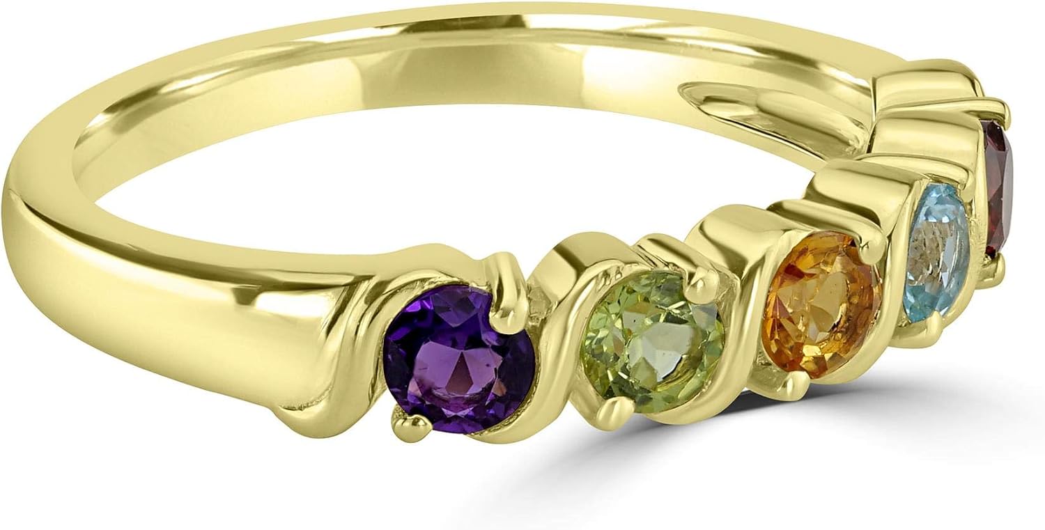 0.55 carats Genuine Multi Color Gemstone Band Ring in 14K Gold Plated Sterling Silver