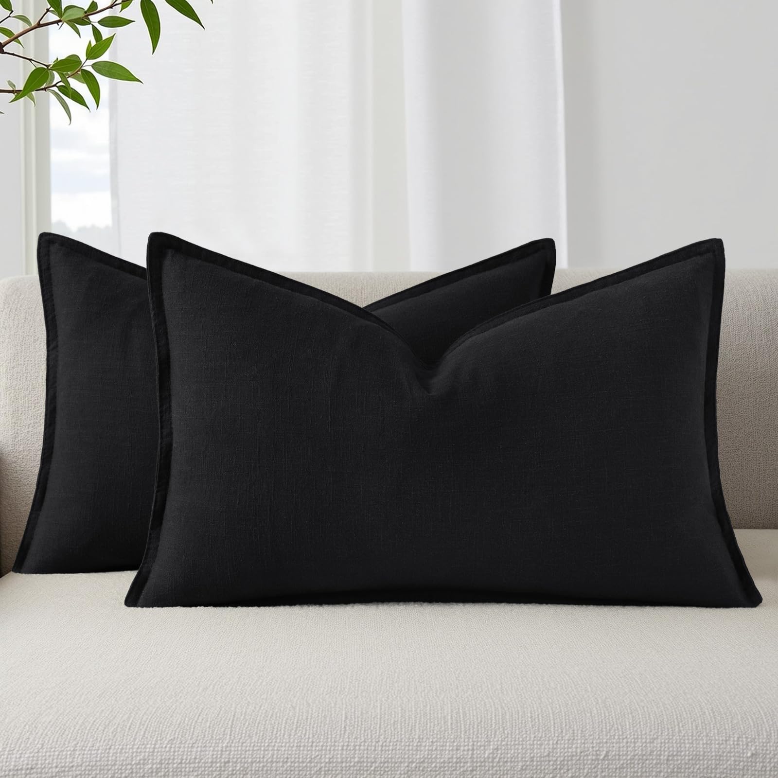 decorUhome Fall Black Linen Throw Pillow Covers 12x20 Set of 2