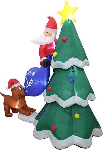 Miniatura 4 de Papá Noel inflable de Navidad de 6 pies de alto con bolsa de regalo para escalar en el árbol de Navidad perseguido por perro, cachorro, luces LED
