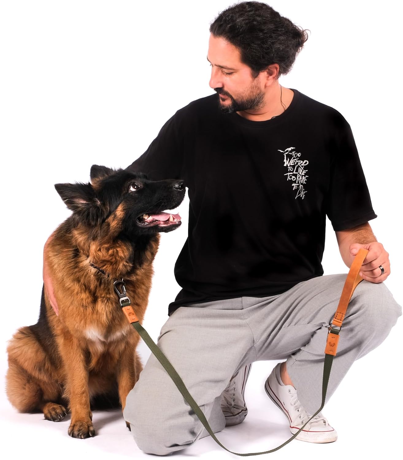 Dog Leash, 2 ft/4 ft/6 ft - Nylon Pet Leash, Leather Handle Thick Lead Leash for Large Medium Dogs Small Puppy, Reinforced with Leather Tailor Connection (Army, 4ft)