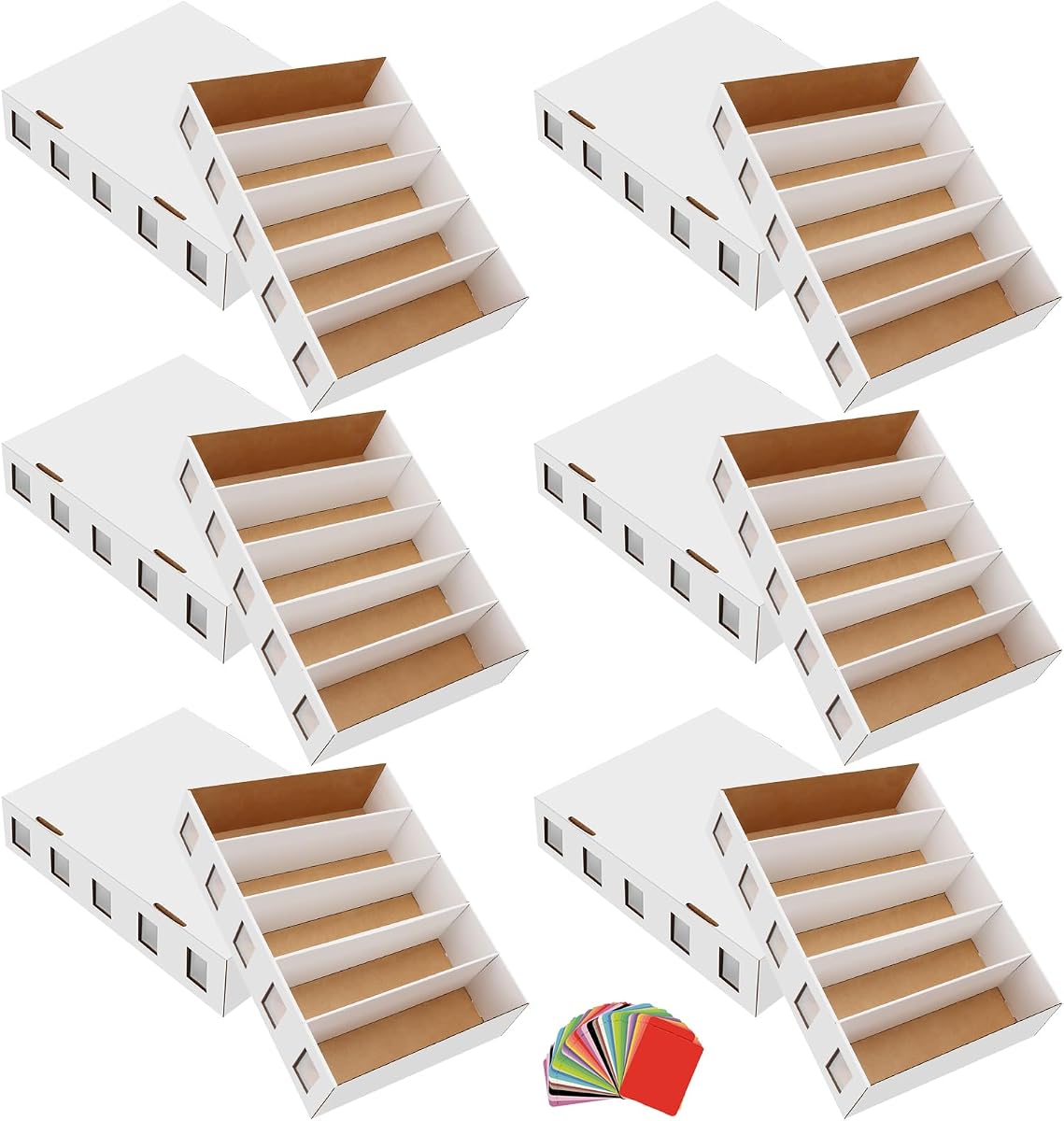 Paquete de 6 cajas de almacenamiento de tarjetas comerciales, 22200+ caja de almacenamiento de tarjetas con 48 divisores de tarjetas, caja de almacenamiento de deportes blanca, organizador de tarjetas a granel, caja de cartón para colección de tarjetas de baloncesto y fútbol