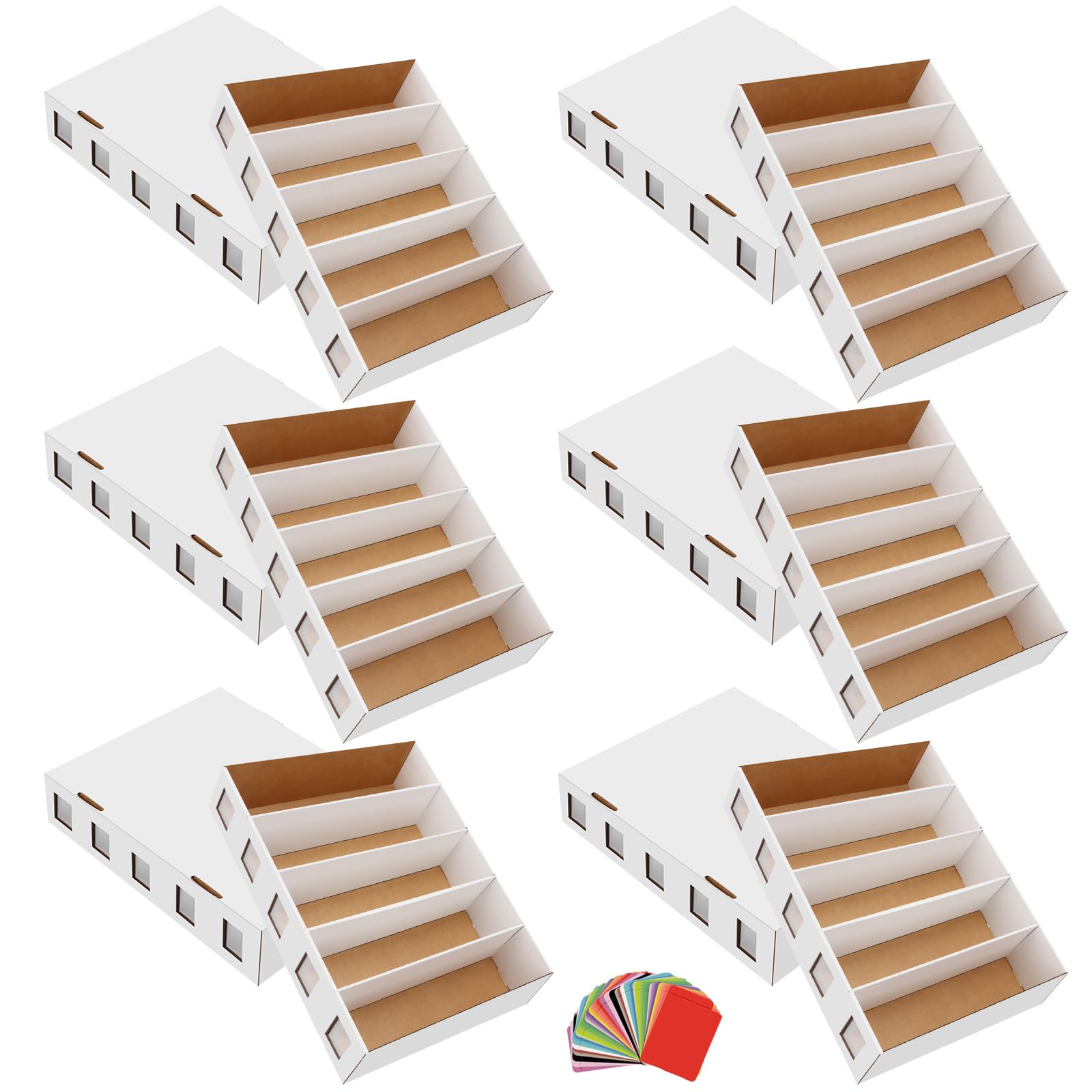 6 Pack Trading Card Storage Box, 22200+ Count Card Storage Box with 48 Card Divider White Sports Storage Card Box Organizer Bulk Card Cases Cardboard Card Box for Basketball Football Cards Collection