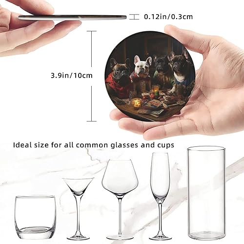 Miniatura 5 de Juego de 6 posavasos divertidos de Bulldogs franceses para bebidas, juego de 6 posavasos de cuero con soporte, regalo para inauguración de la casa,