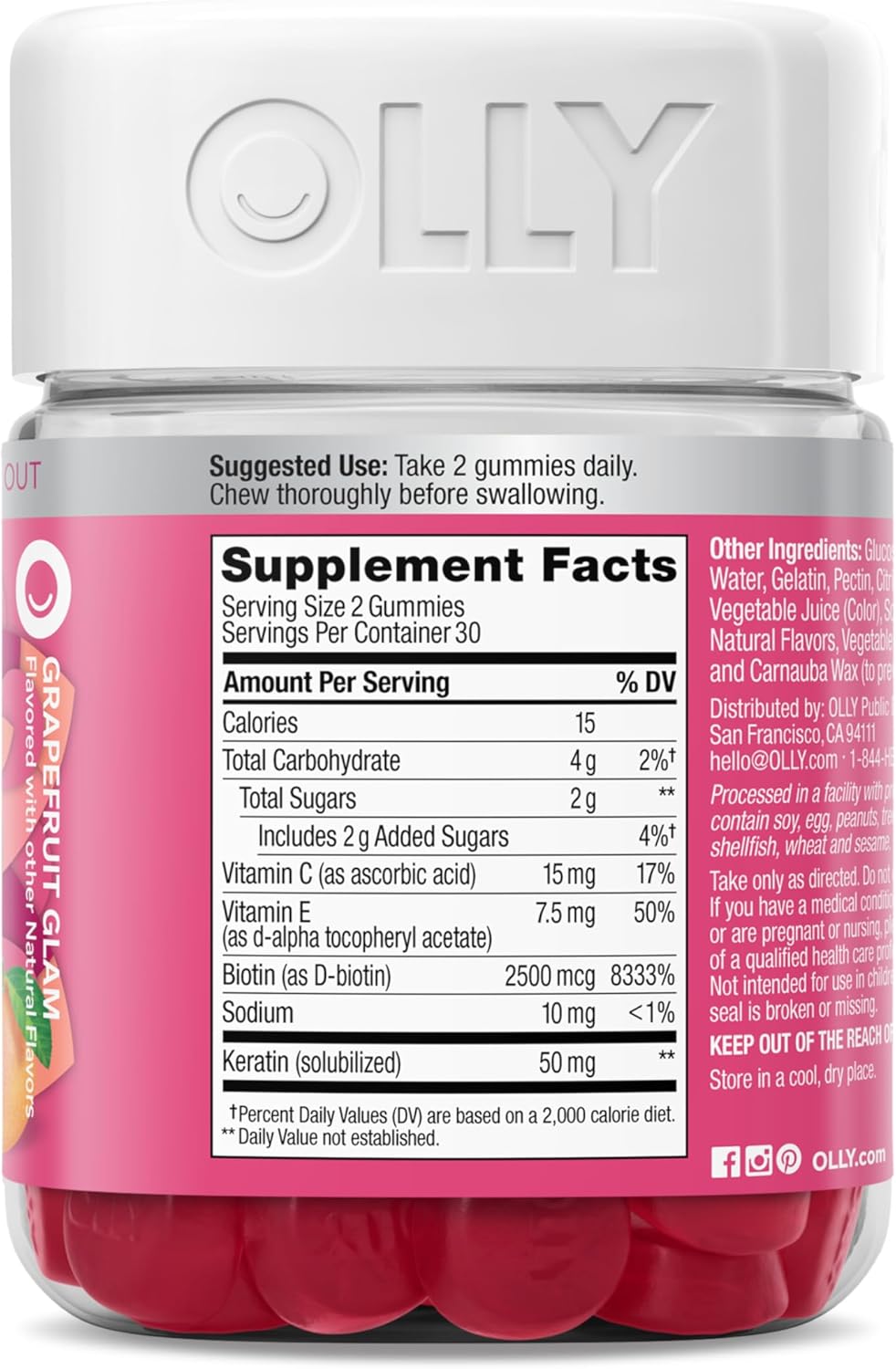OLLY Undeniable Beauty Gummy, For Hair, Skin, Nails, Biotin, Vitamin C, Keratin, Chewable Supplement, Grapefruit, 30 Day Supply - 60 Count - Image 10