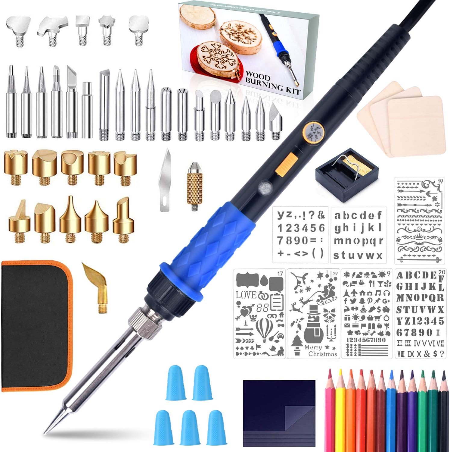 71pcs Wood Burning Kit for Adults- 60W Woodburning Tool Adjust Temp 200-450℃,Burning Wood Pen with Upgrade On/Off Switch, Pyrography Kits for Wood Burner with Embossing/Carving/Soldering Tips
