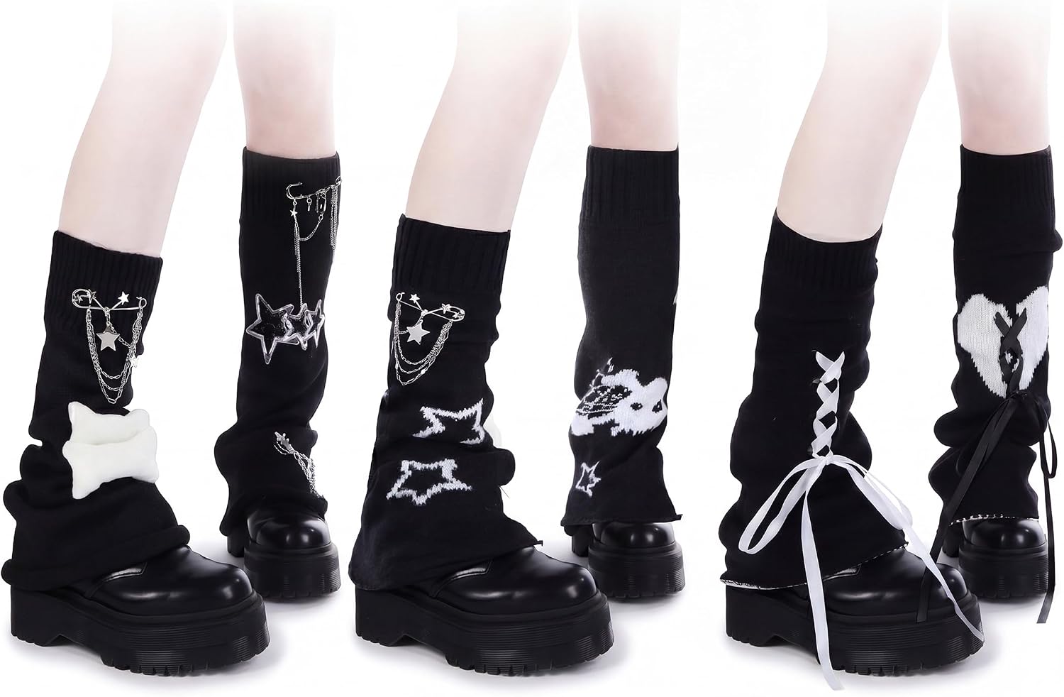 3 Pairs Y2k Leg Warmers Star Skull Heart Print Leg Warmers Moon Harajuku Kawaii Gyaru Goth Lolita Knit Boot Socks Y2k Punk Aesthetic Accessories