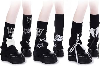 3 Pairs Y2k Leg Warmers Star Skull Heart Print Leg Warmers Moon Harajuku Kawaii Gyaru Goth Lolita Knit Boot Socks Y2k Punk Aesthetic Accessories
