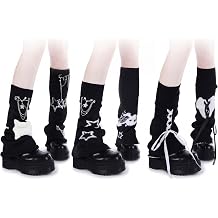 3 Pairs Y2k Leg Warmers Star Skull Heart Print Leg Warmers Moon Harajuku Kawaii Gyaru Goth Lolita Knit Boot Socks Y2k Punk Aesthetic Accessories
