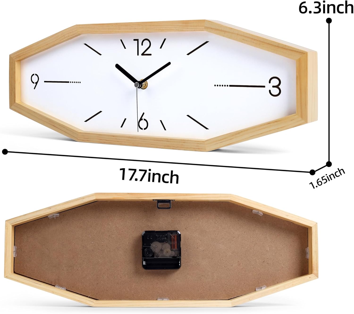 Wooden Retro Wall Clocks, 18 Inches Square Clocks Rectangular Wall Clock Battery Operated Silent Non-Ticking, for Kitchen Living Room Office Home Desk Bedroom (Primary Color)
