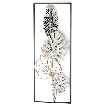 Kobolo Wall Decoration Metal Picture   Monstera   Metal   29 x 74 cm   White Gold