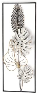Kobolo Wandbild Monstera Metall -gold-weiß 29x74x3 cm Schwarz
